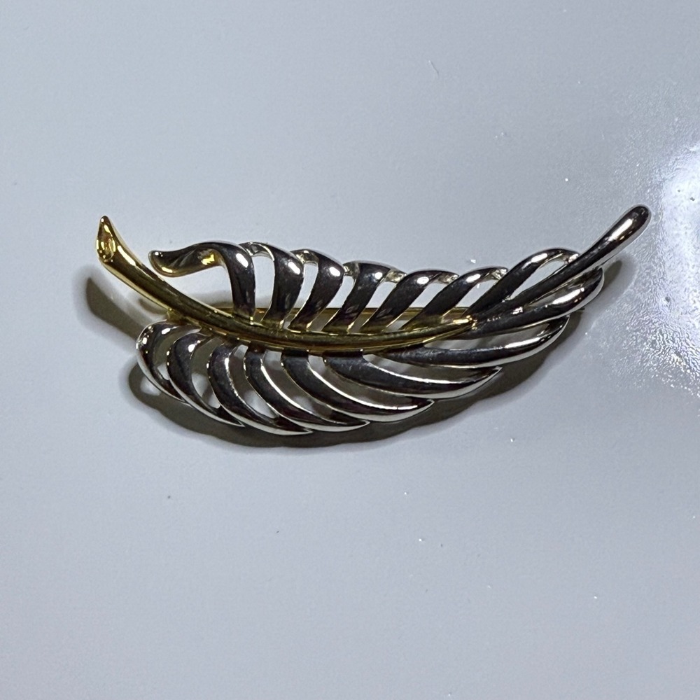 Leaf Brooch Two Tone Gold Silver Vintage Designer Jewelry